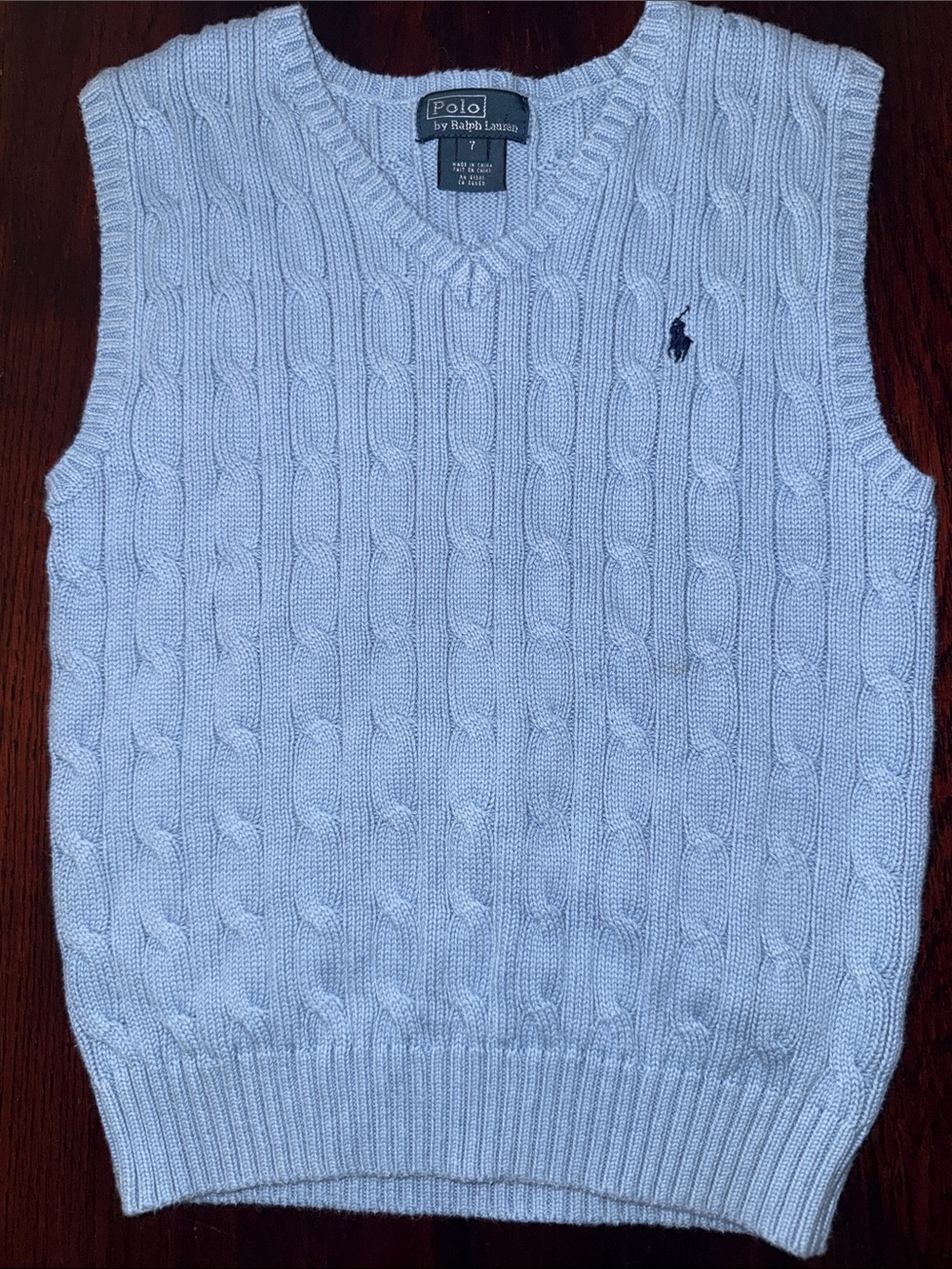 Polo by Ralph Lauren Light Blue Cable Knit V-Neck Sweater Vest